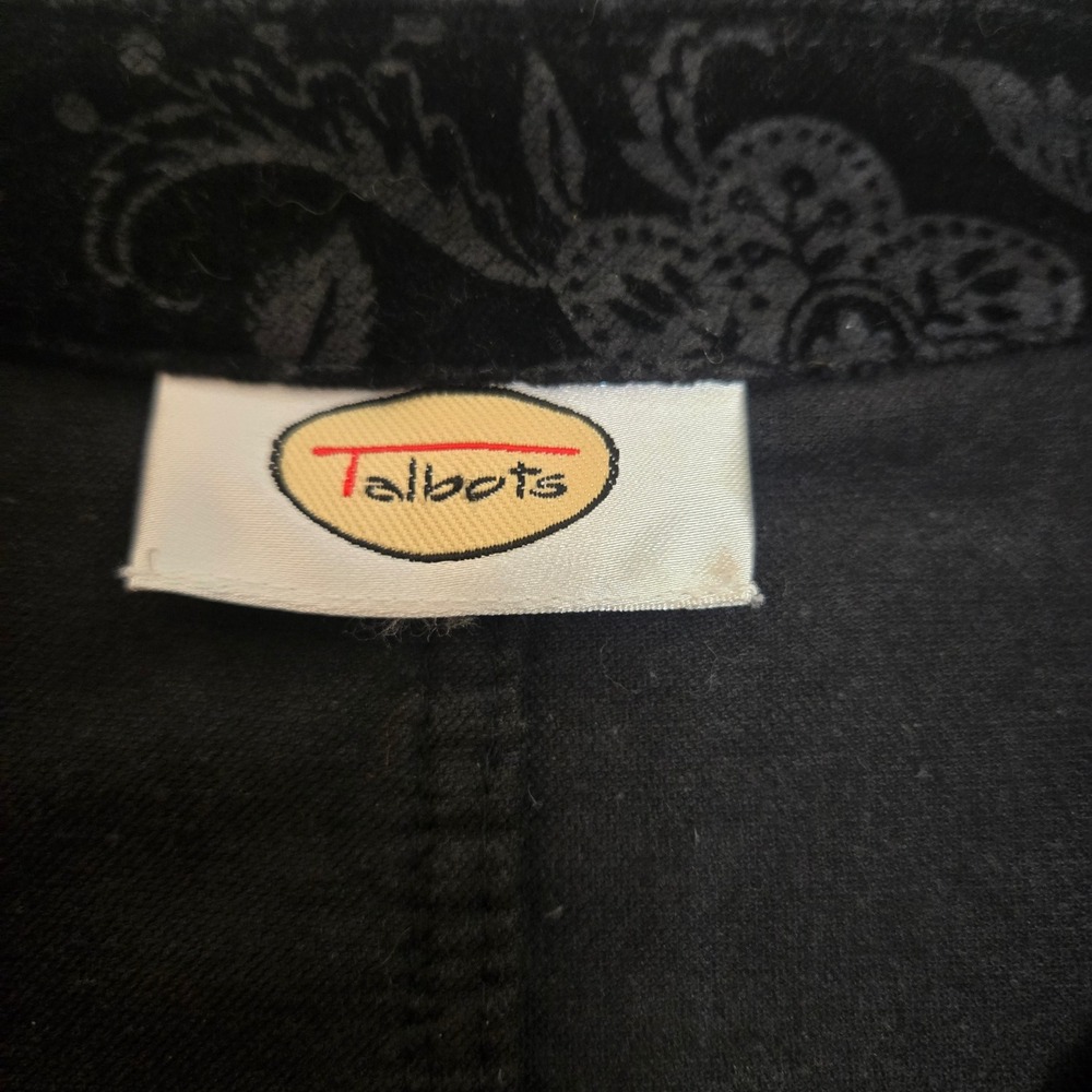 Talbots Womens Black Floral Damask Corduroy Blazer Jacket 3-Button Cotton L - Picture 2 of 16
